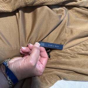 ZARA MAN Perforated Tan Faux Suede Hooded Bomber Jacket with Camo Lining